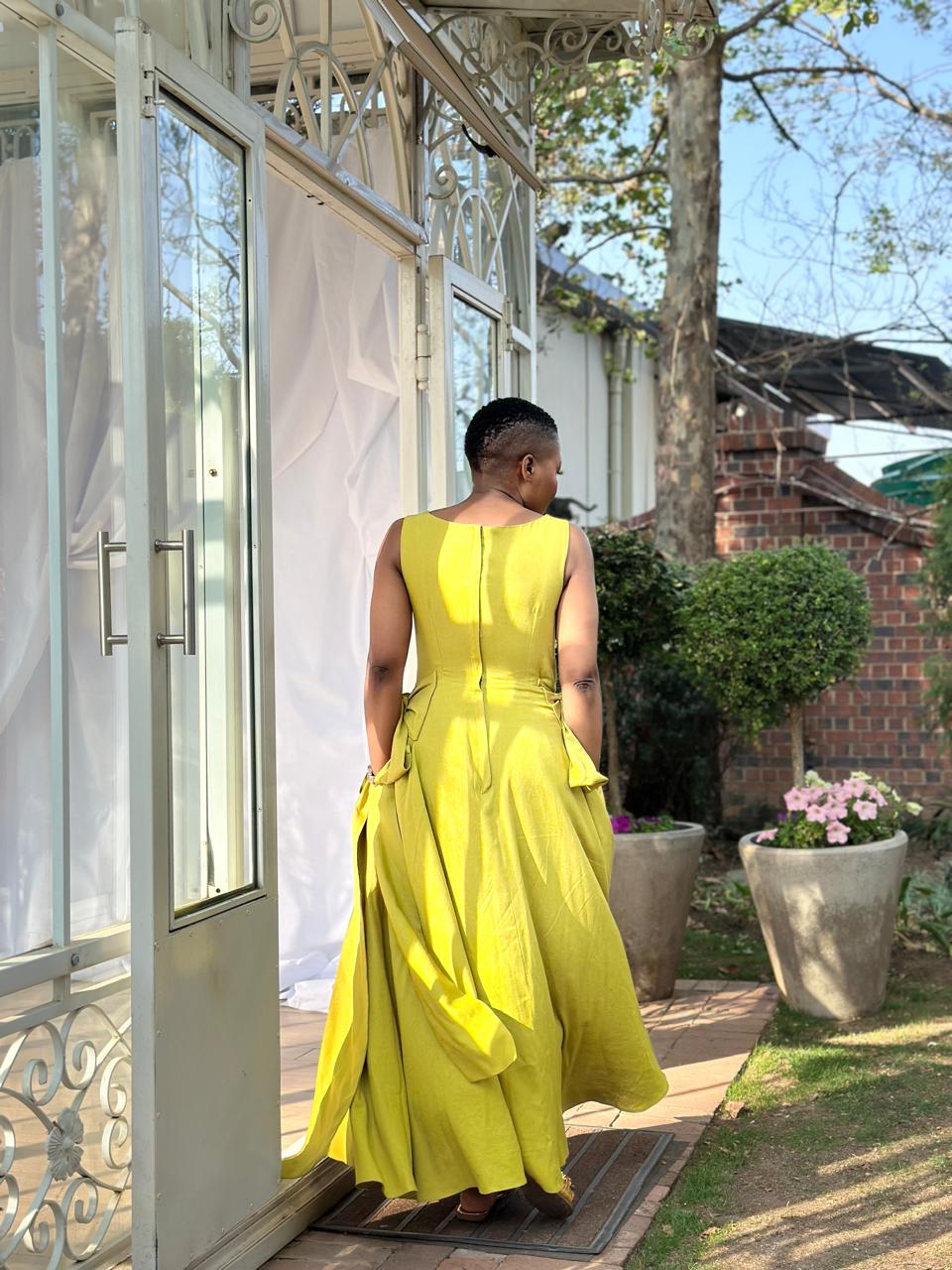 Olive Yellow Linen Dress - Image 6