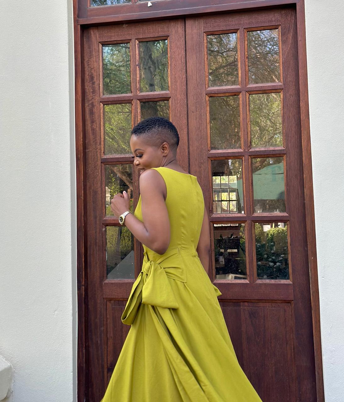 Olive Yellow Linen Dress - Image 2