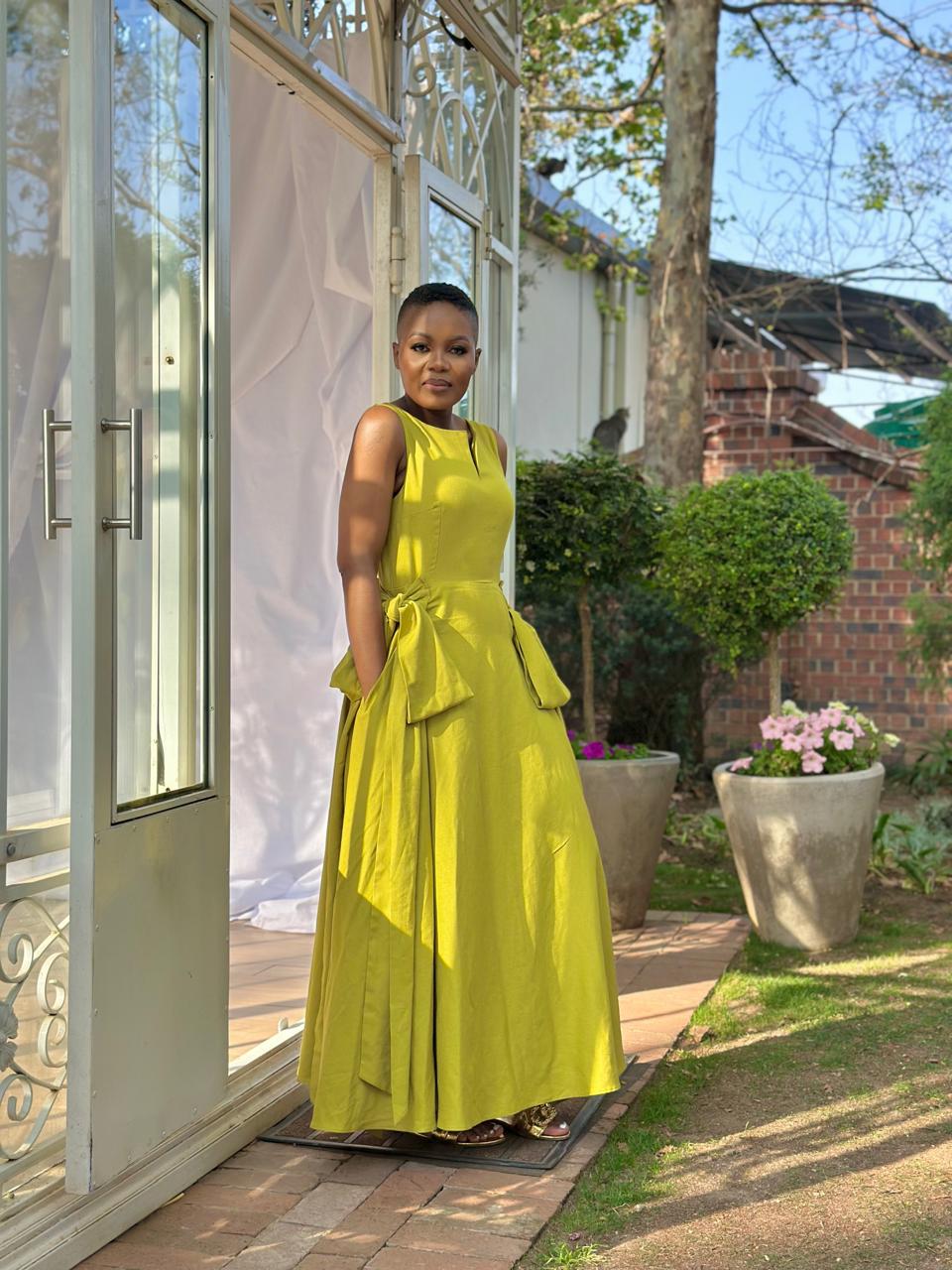 Olive Yellow Linen Dress - Image 5