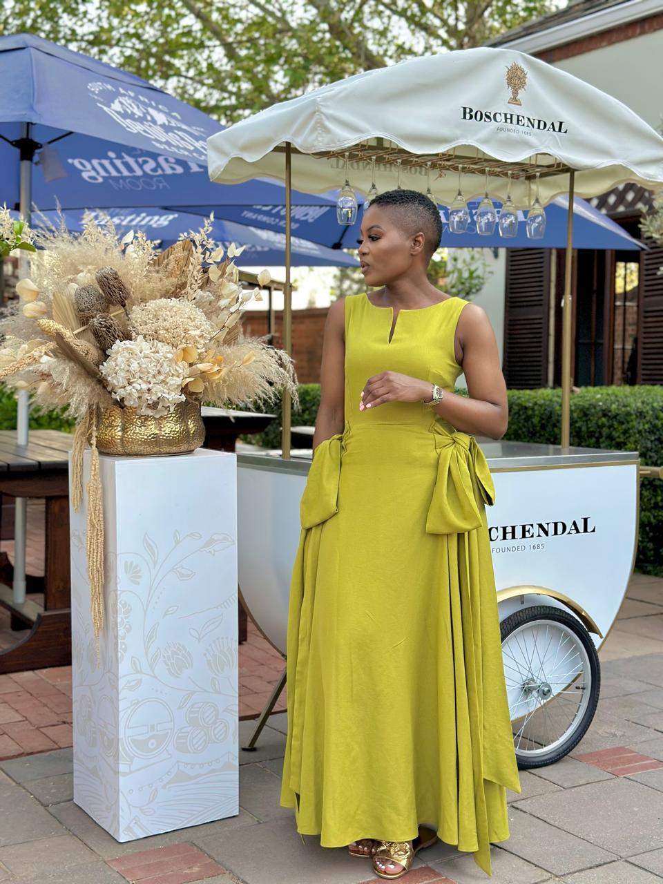Olive Yellow Linen Dress - Image 3