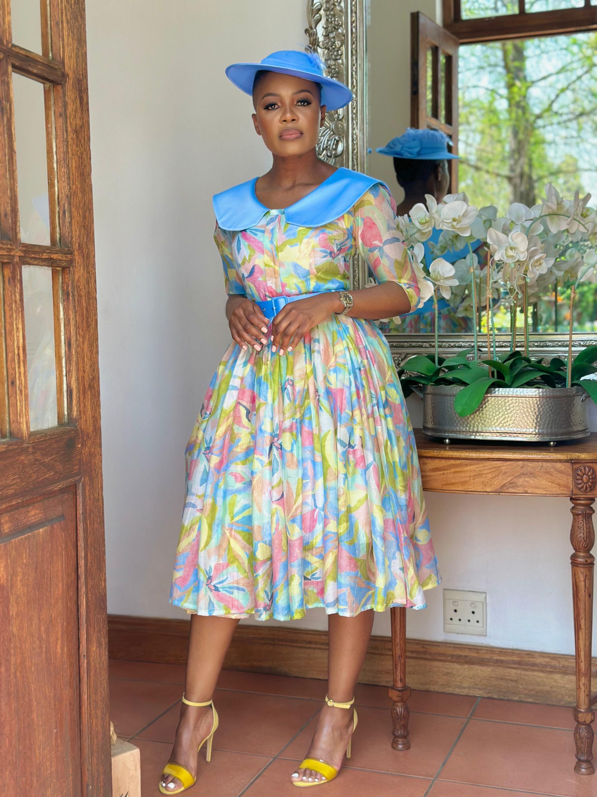 Multi-colour Blue Collar Dress