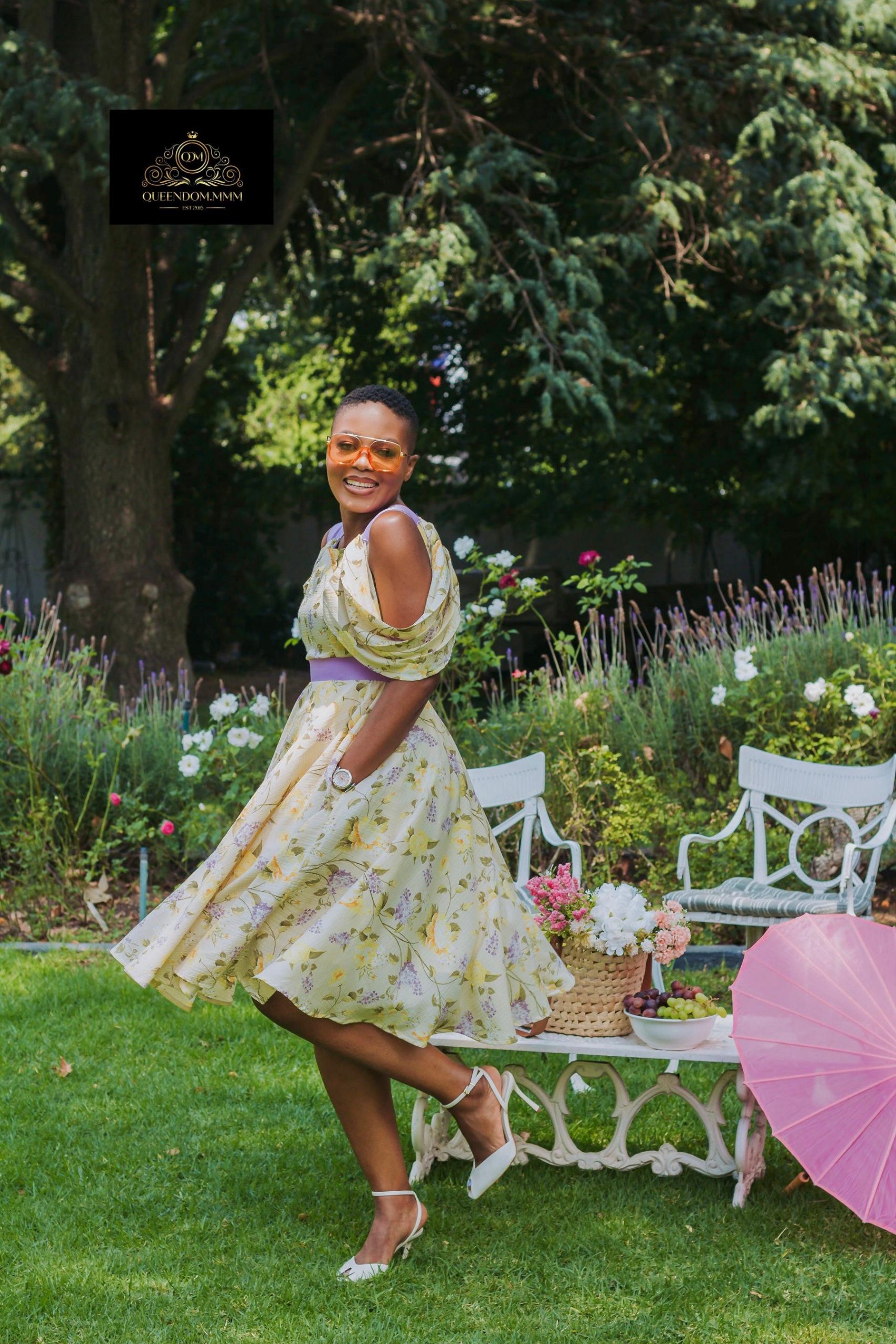 Draped sleeves floral dress