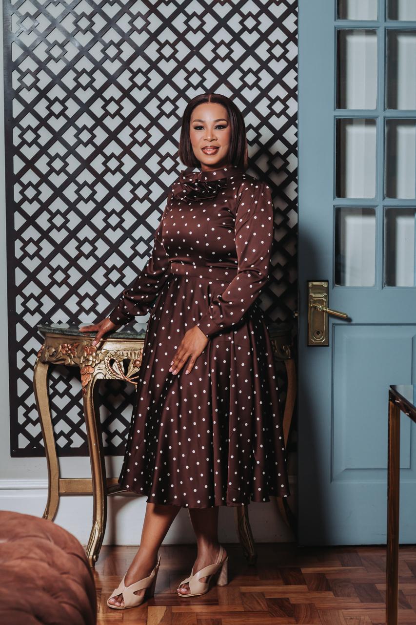 Brown polka satin dress - Image 3