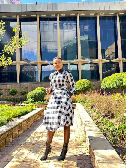 Black & White Below-the-Knee Flare Dress