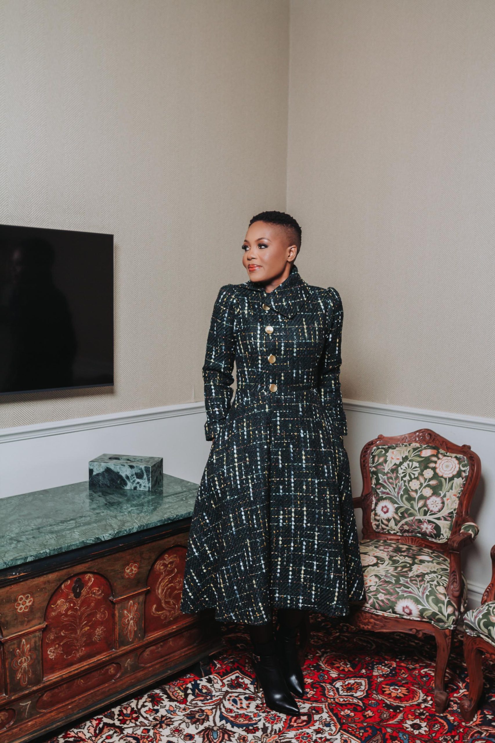 Evergreen Tweed Wrap Dress Coat - Image 2