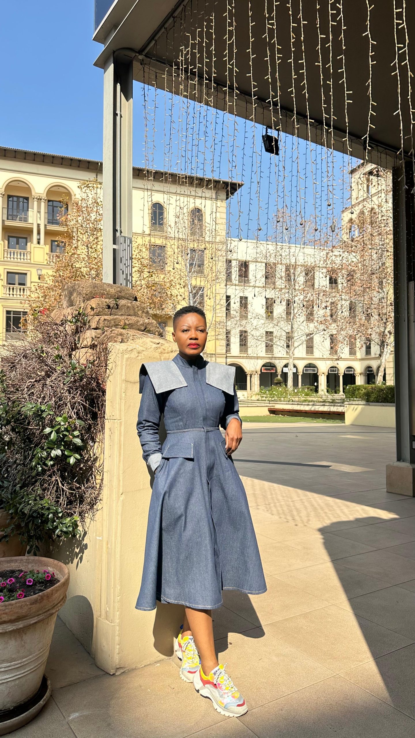 Denim Dress with Shoulder Flaps - Image 3