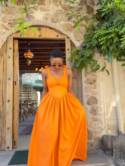 Burnt Orange Corset Linen Dress